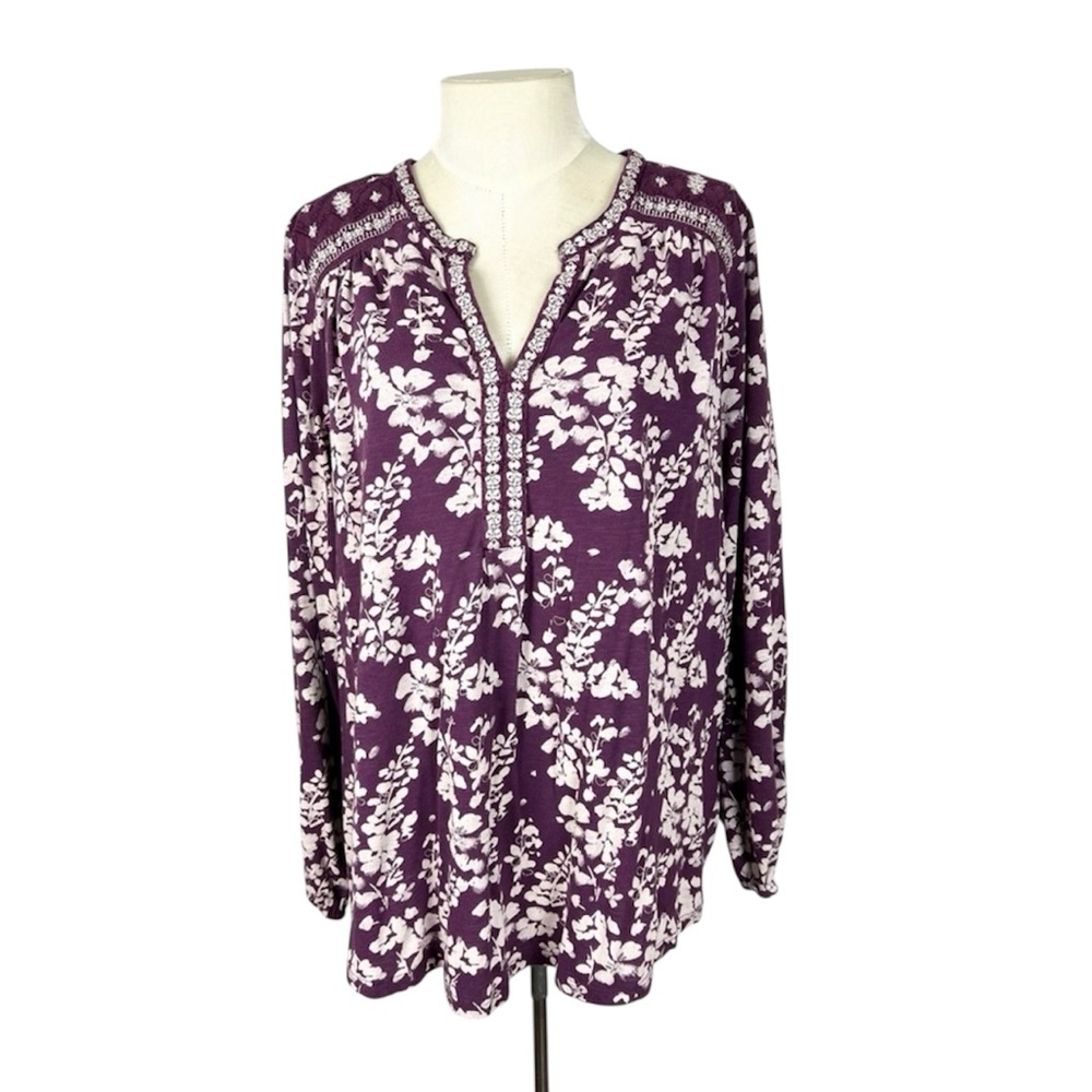 Lucky Brand top‎ size 2X embroidered Boho comfortable plus size shirt